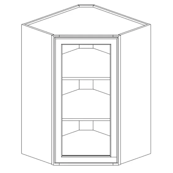 Dark Blue Shaker Glass Door Diagonal Corner Wall 24×30